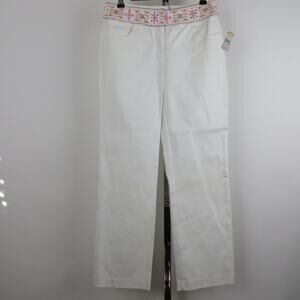 NWOT Talbots White Pants with Floral Waistband 4P